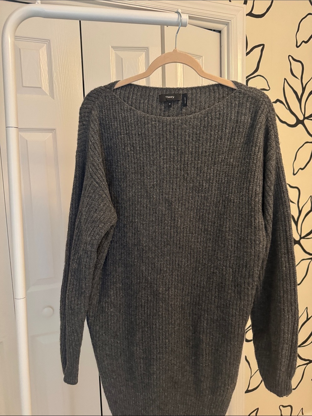 Theory Ribbed Crewneck Sweater Dress in Charcoal Gray